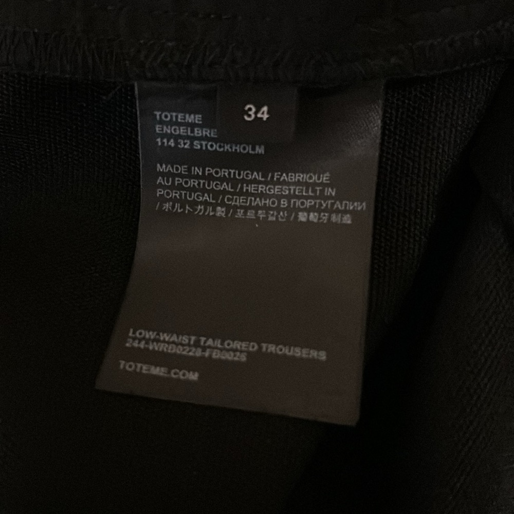 NWOT TOTEME Low-Waist Tailored Trousers in Black Size 34 Tapered XS - Picture 7 of 10